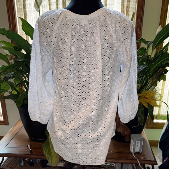 Chaps White Buttoned Blouse with Eyelet Detail - Picture 3 of 5